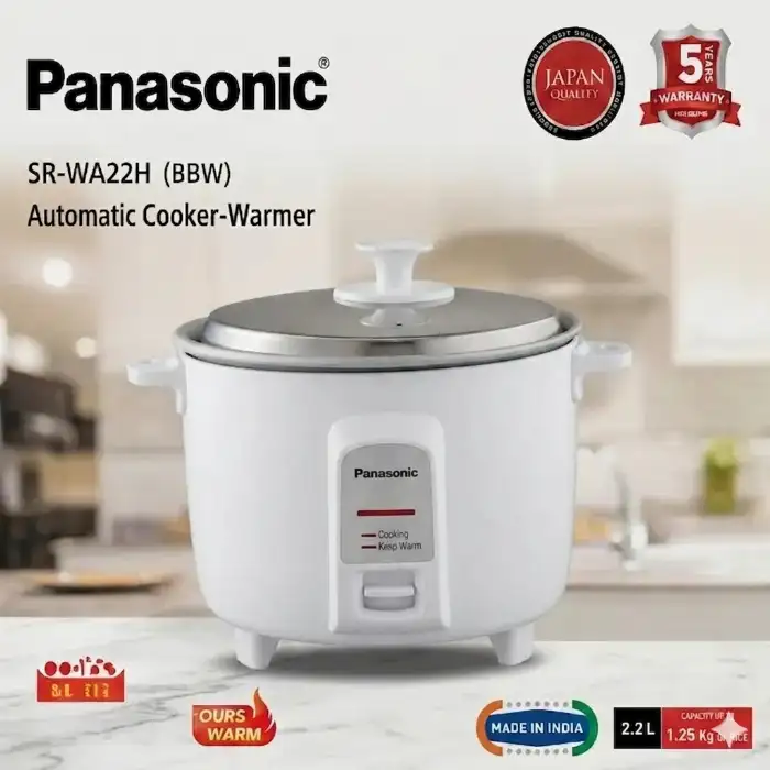 Panasonic SR-WA22H (BBW) Automatic Rice Cooker with Keep Warm Function, 2.2L (White)