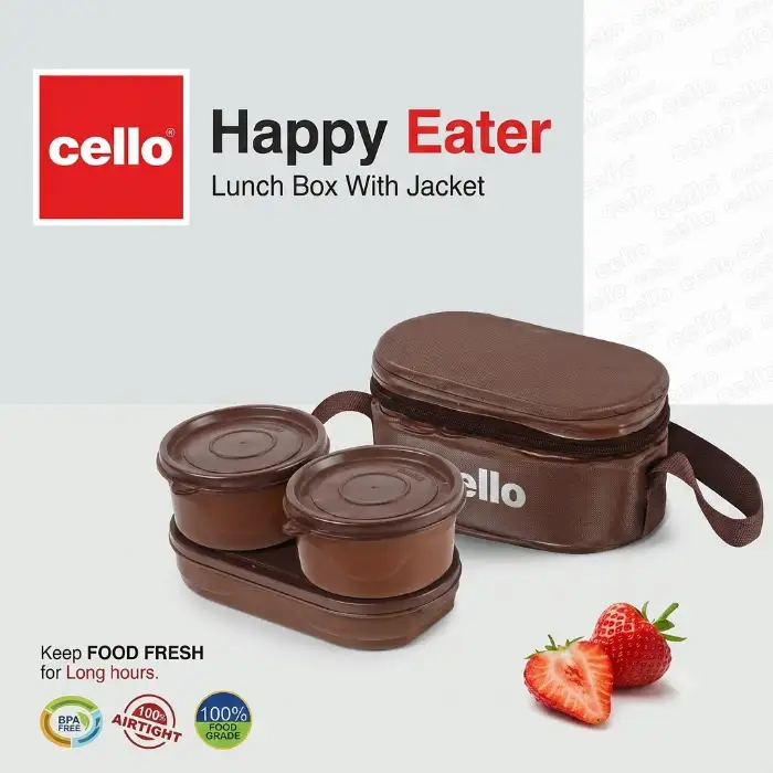 Cello Happy Eater Lunch Box with Jacket, 1145ml Capacity (Brown)