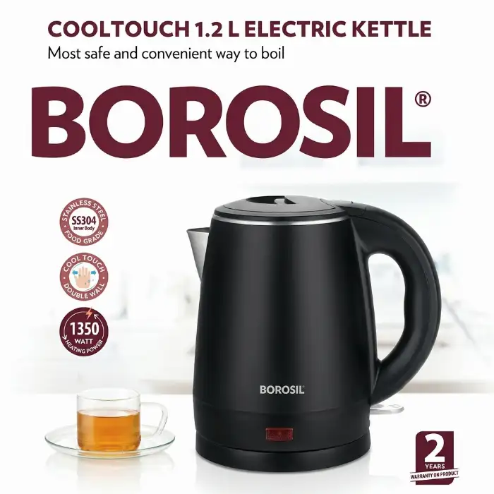 Borosil Cooltouch Electric Kettle 1.2L, 1350W Double Wall SS304
