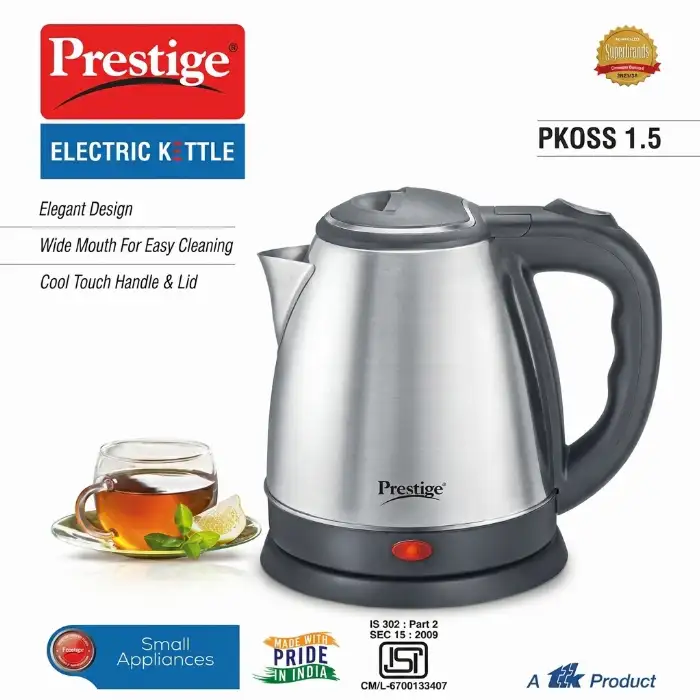 Prestige PKOSS 1.5 Electric Kettle 1.5L, 1350W with Auto Cut-Off & Concealed Heating Element