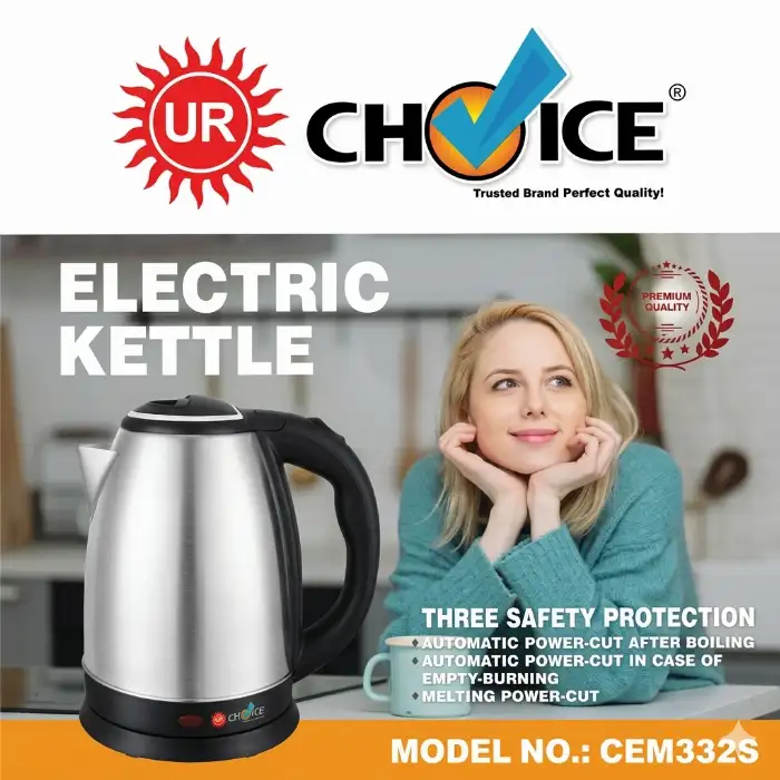 UR CHOICE Electric Kettle 1.2L 1350W Stainless Steel Fast Boiling Kettle with Auto Shut-Off & Dry Boil Protection