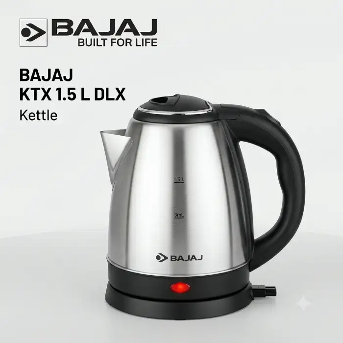 Bajaj KTX 1.5L DLX Electric Kettle with Stainless Steel Body & Auto Shut-Of