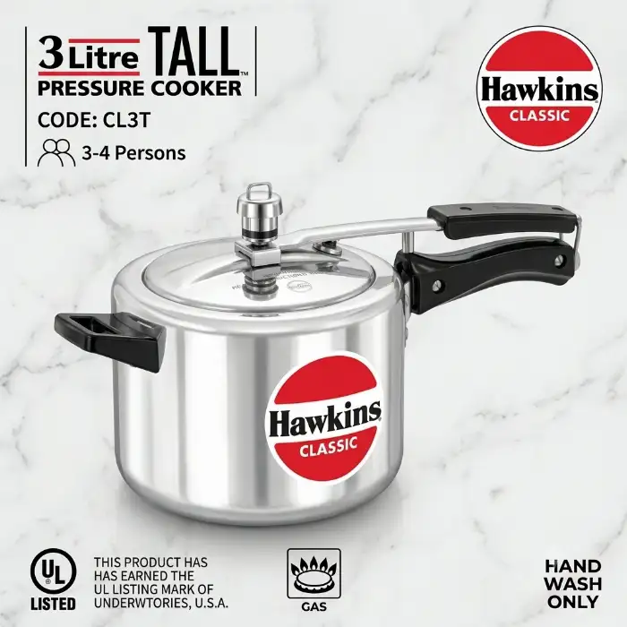Hawkins Classic 3 Litre Tall Pressure Cooker CL3T Virgin Aluminium