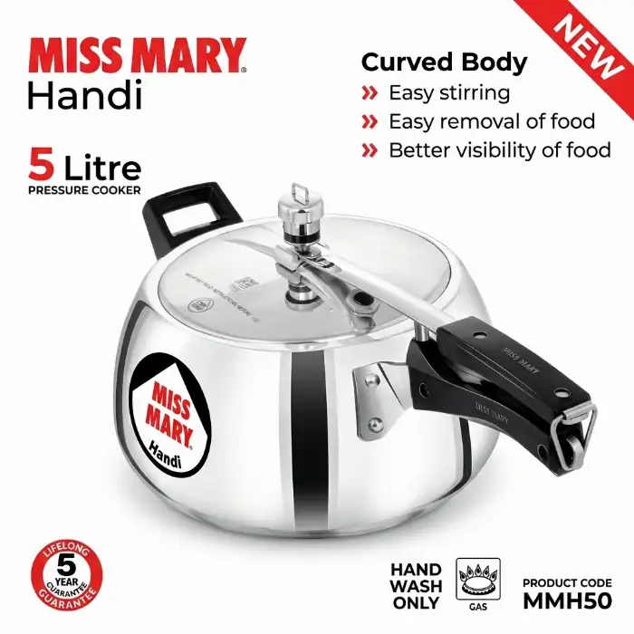 Hawkins Miss Mary Handi 5 Litre Pressure Cooker MMH50 Curved Body