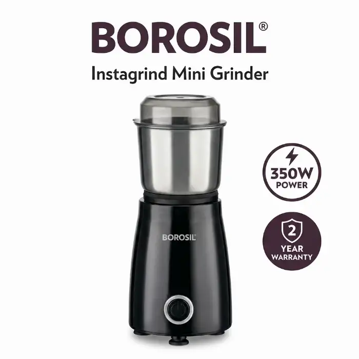 Borosil InstaGrind 350W Mini Mixer Grinder with Stainless Steel Jar