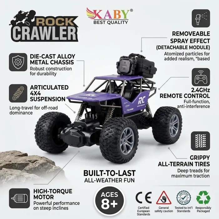 Kaby Toyz 1:18 Scale Die-Cast Metal Rock Crawler RC Car with Spray Function image 6