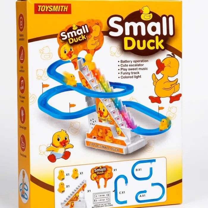 Toysmith Small Duck Battery Operated Toy with Cute Escalator, Music, Colored Lights & Fun Track